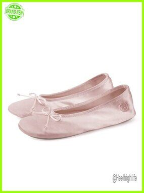 Women's Ballerina House Slippers with Bow - Memory Foam Satin Indoor Shoes